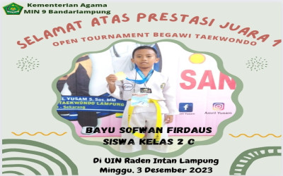 Siswa MIN 9 Bandar Lampung Sabet Juara 1 Taekwondo Kejuaraan Open Tournament Begawi Piala Gubernur