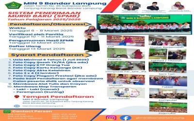 PPDB-M MIN 9 BANDARLAMPUNG Dibuka Mulai 6 Maret-8 Maret 2025