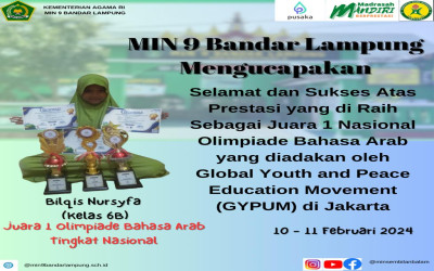 Siswi MIN 9 Bandarlampung Meraih Prestasi Juara 1 Nasional Lomba Olimpiade Bahasa Arab